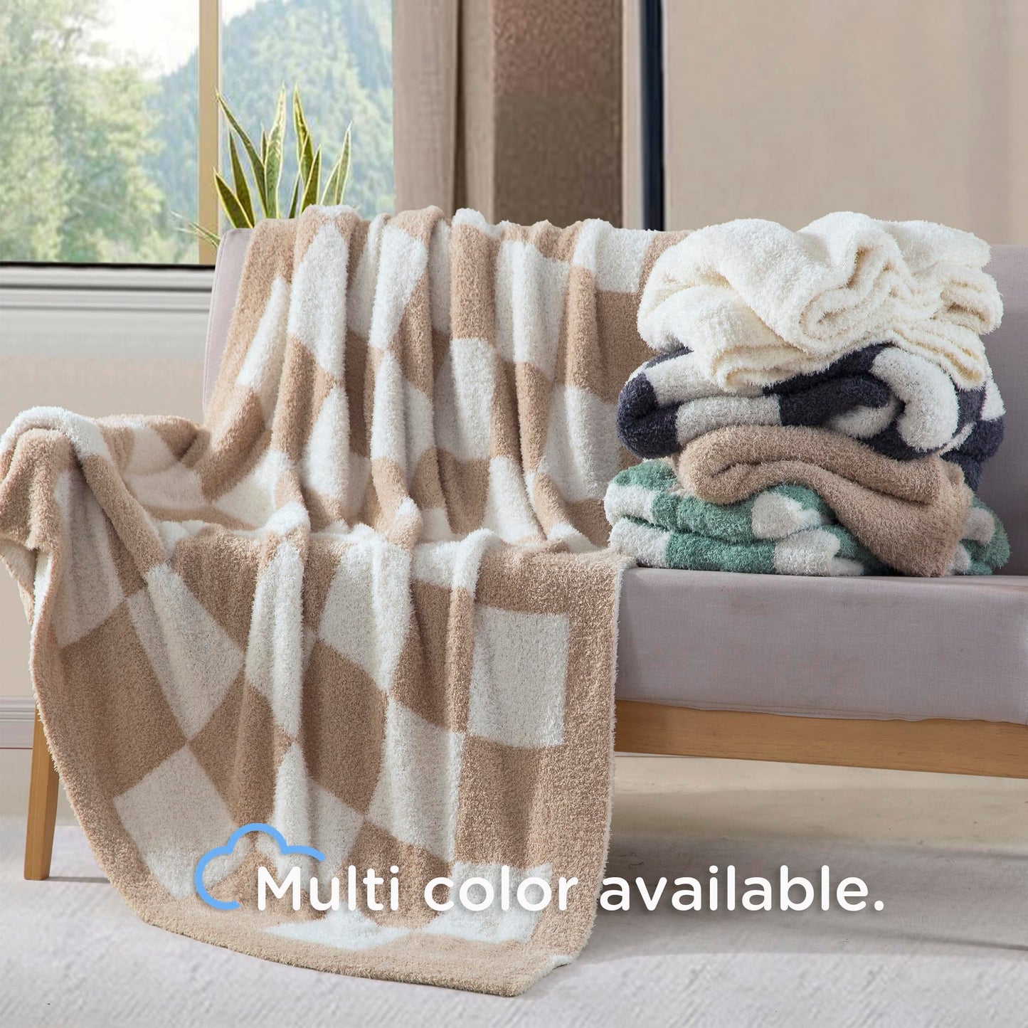 CLOUDS HUG Oversized King Checkered Blanket for Couch - Super Soft Extra Large Throw Blankets for Bed， Fluffy Fuzzy Plush Lightweight Cozy Blanket，120" x 120",Sage Green