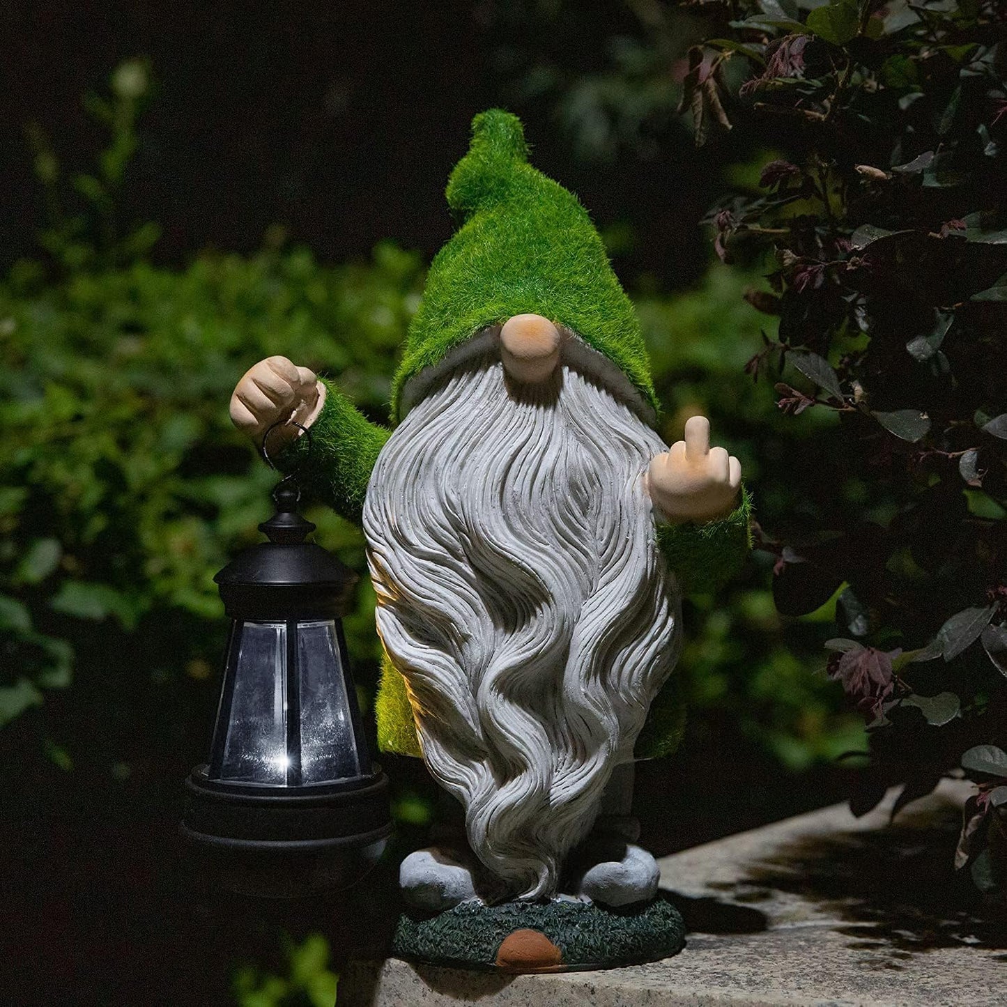 ANYUETE Flocked Garden Outdoor Gnome Statues Decor with Solar Lights, Large Funny Gnome Garden Figurines for Outside Patio Yard Lawn House Farmhouse Sculptures Decorations Gifts, White