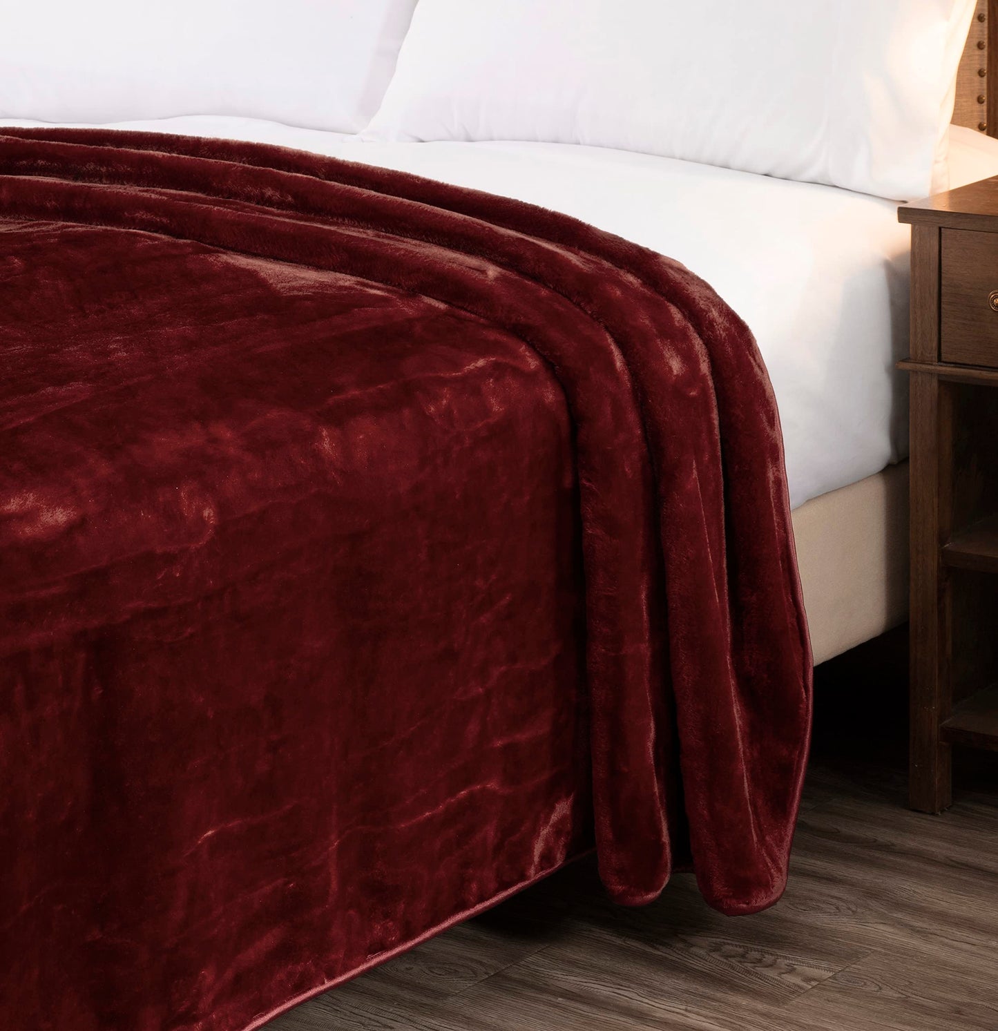 Chezmoi Collection Heavy Single Ply 9 Lbs Korean Style Faux Mink Blanket, 750GSM Thick Silky Soft Plush Raschel Mink Blanket, 85" x 95" King, Solid Burgundy