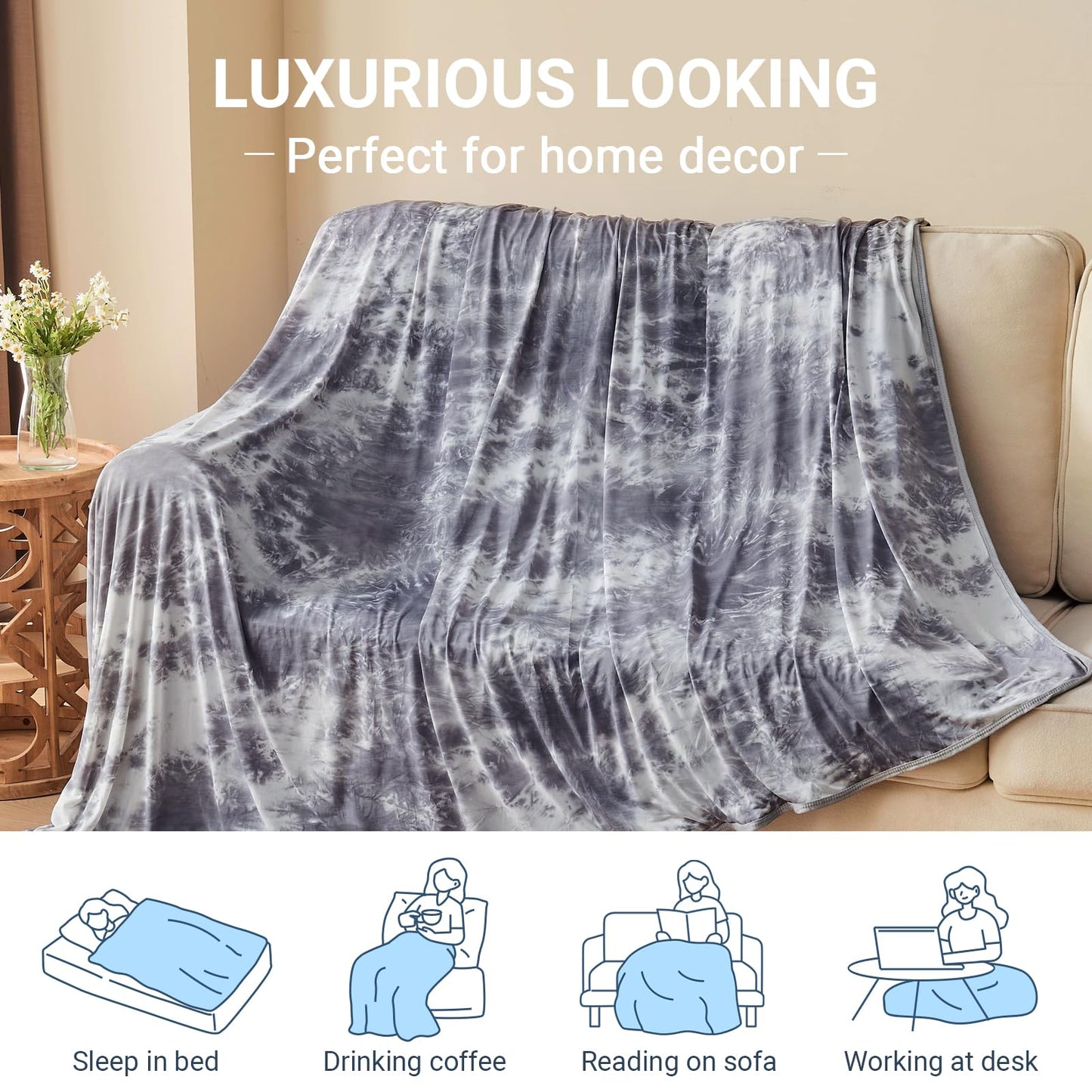 NORD ECO Cooling Blanket Queen Size for Hot Sleepers, Arc-Chill Cool Tech Fabric Q-Max>0.5, Lightweight Breathable Ice Cold Summer Blanket for Bed, Keep Cool for Night Sweats, 90"x90", Tie Dye Grey