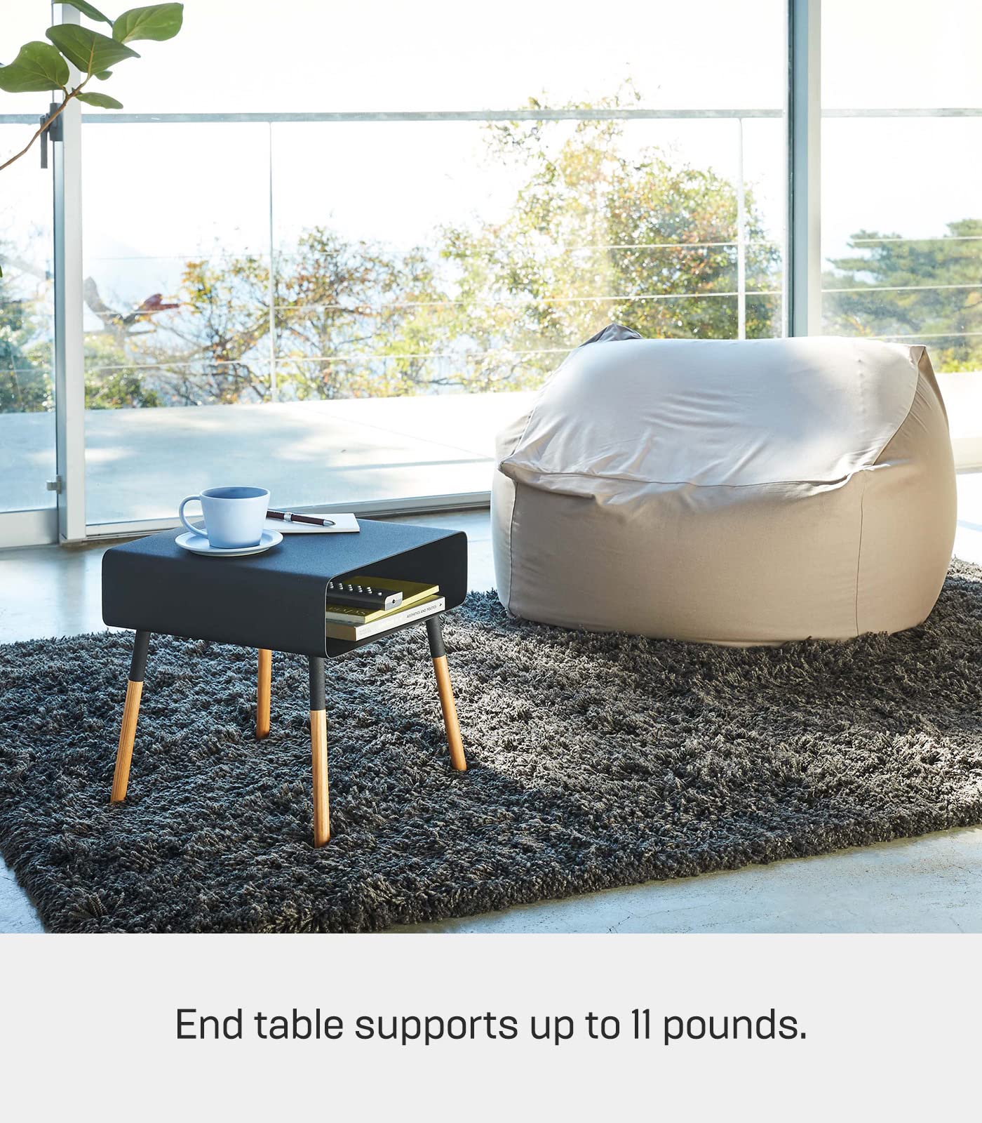 Yamazaki Home Plain Side Table With Open Storage Shelf, Rectangular Accent Space Saving Living Room Bedroom Couch End Table - Short, 14" - Steel + Wood