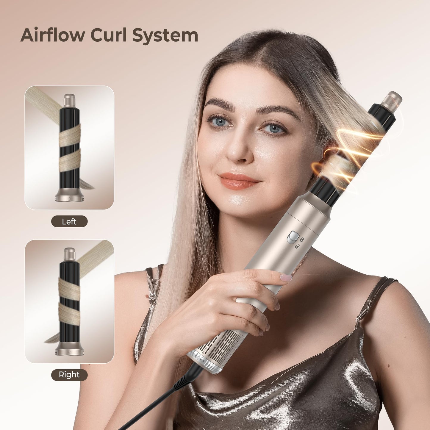 Yitrust Hair Dryer Brush 6 in 1 Detachable Blow Dryer Brush Set 60000RPM Hair Styling Tool 1000W Professional Hot Air Styler Negative Ionic Hot Air Brush Auto Air Curler Straighten Round Brush (Gold)