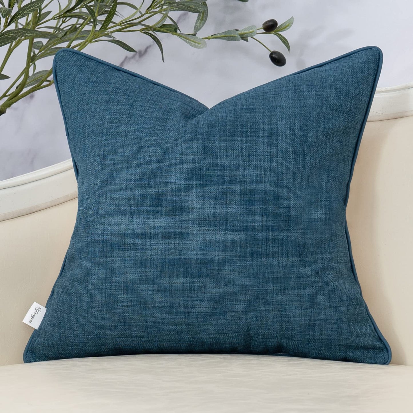 Yangest Patchwork Pillow Cover 18x18 Inch Luxury Cotton and Linen Cushion Cover Square Pillowcover for Couch Bedroom Living Room, Blue