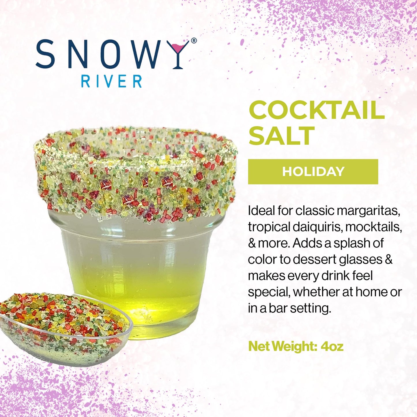Snowy River Holiday Joy Cocktail Salt Blend - All Natural Rimming Salt for Margaritas & Cocktails, Culinary & Decorative Salt with Sweet & Savory Overtones