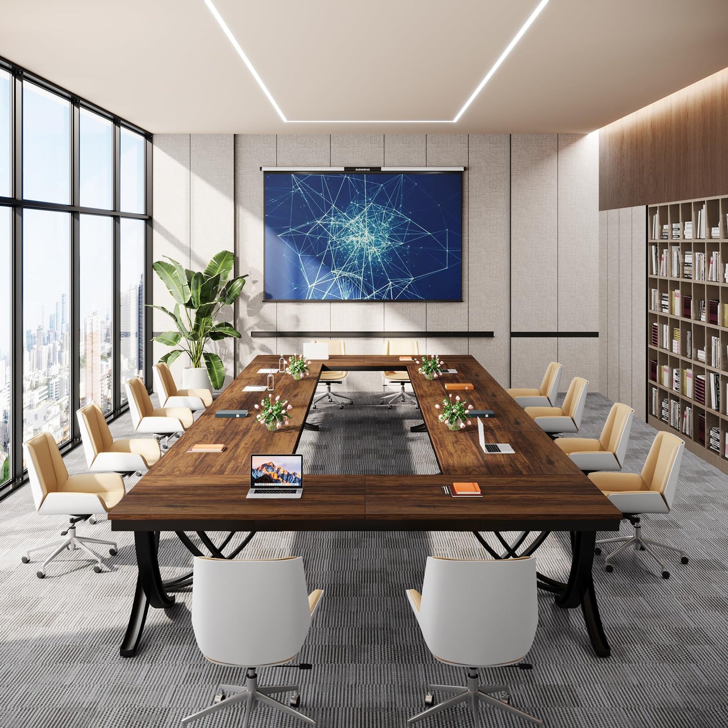 Tribesigns 6.5FT Conference Table for 6-8 People, 78 inch Long Rectangular Seminar Table with Strong Metal Frame, Business Furniture Boardroom Desk for Office Meeting Conference Room (1, Brown)