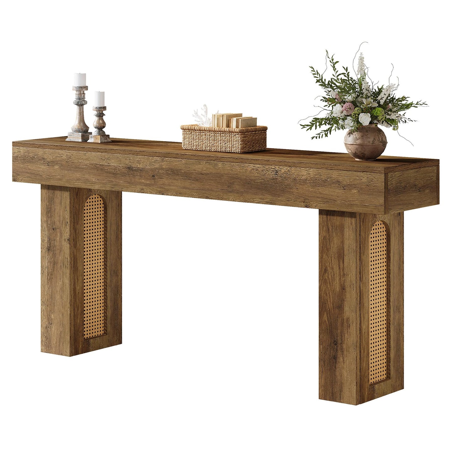 Tribesigns 63" Console Table for Entryway, Rattan Entry Table Behind The Sofa, Farmhouse Accent Console for Hallway, Living Room