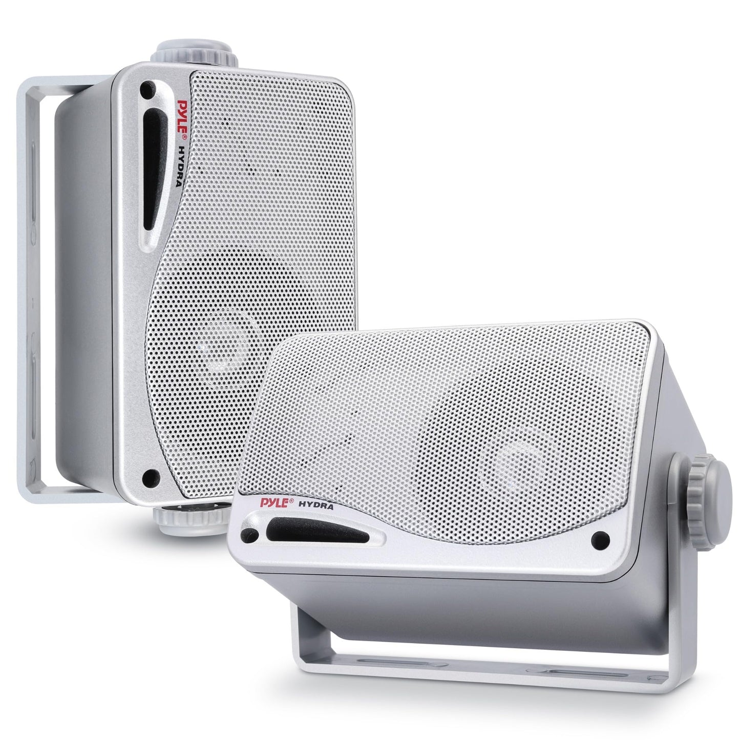 Pyle 3-Way Waterproof Marine Box Speakers - 3.5" 200 Watt Dual Indoor Outdoor Speaker System - Weatherproof/Waterproof Outdoor Speaker - Home, Boat, Pool, Patio Indoor Outdoor Use PLMR24S (Silver)