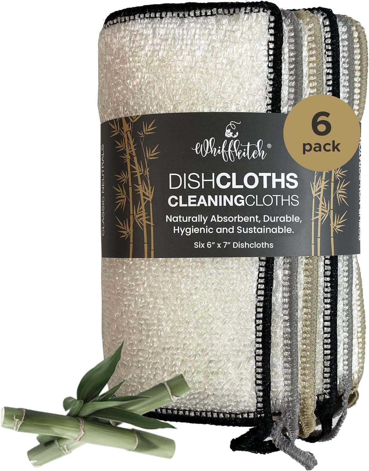 Whiffkitch Dishcloths & Dish Towels for Kitchen - Reusable, Hygienic, Quick Drying, Durable Kitchen Washcloth, Absorbent, Scrub-Non-Scratch, 6x7 Inches Neutral Color, 6 Pack