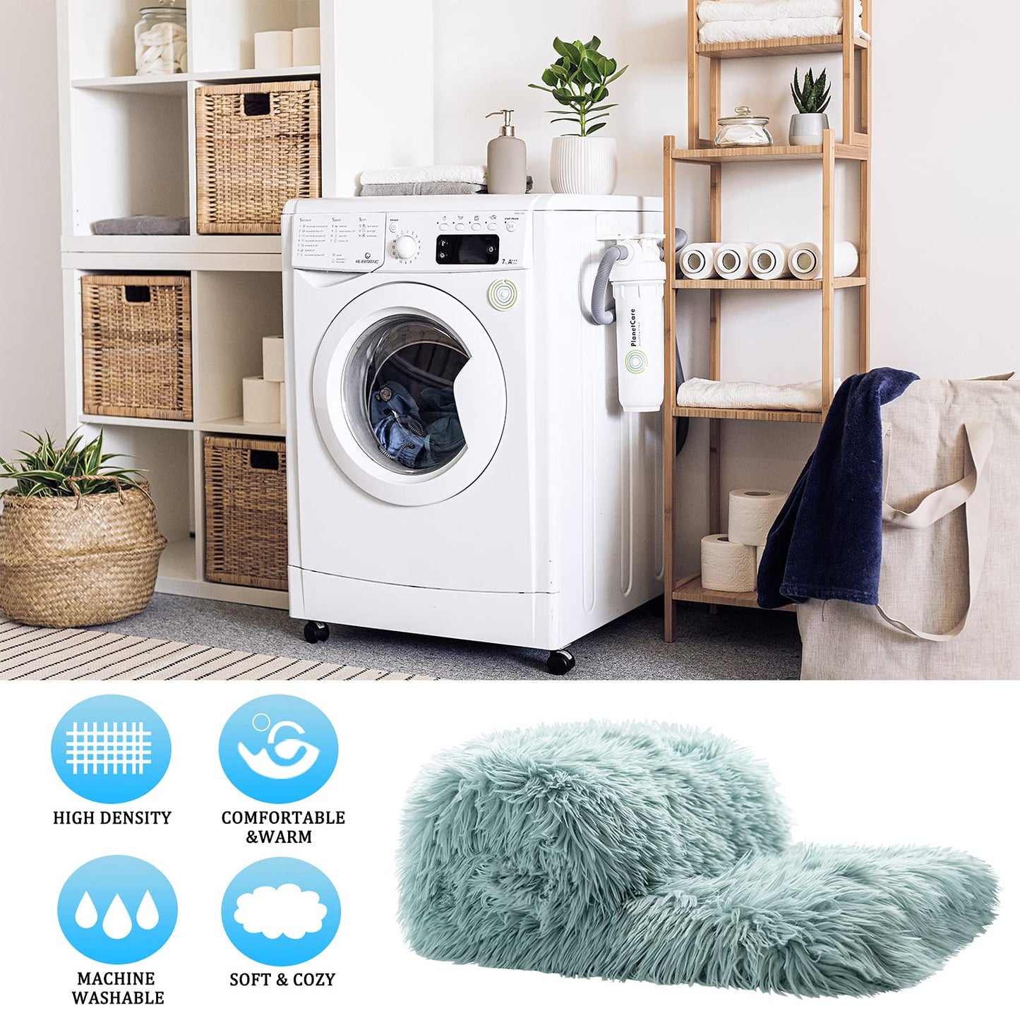 JONIYEAR Decorative 2.8" Long Hair Soft Fuzzy Faux Fur Throw Blanket 50" x 60",Luxury Reversible Fluffy Blankets for Couch Sofa Chair,Lightweight Accent Cozy Plush Thick Warm Shaggy Furry Blanket,Aqua