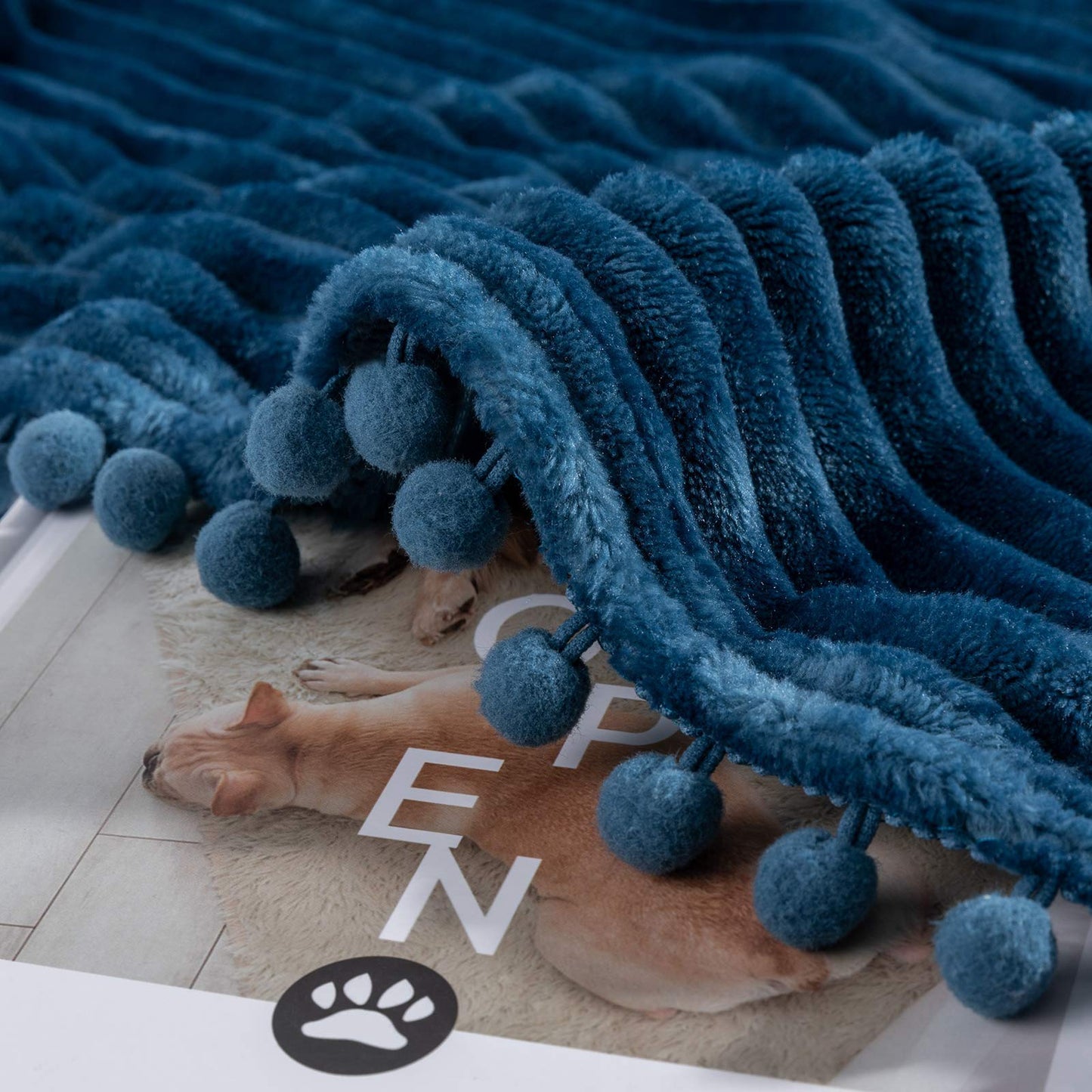 DISSA Fleece Blanket Throw Size – 51x63, Blue – Soft, Plush, Fluffy, Fuzzy, Warm, Cozy – Perfect Throw for Couch, Bed, Sofa - with Pompom Fringe - Flannel Blanket Throw Blanket