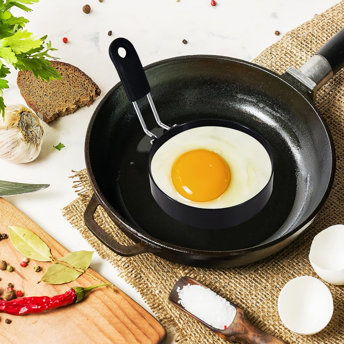 3.5'' Egg Rings with Silicone Handle, Stainless Steel Egg Cooking Rings，Nonstick，For Frying Eggs and Egg Mcmuffins, Egg Mold For Breakfast