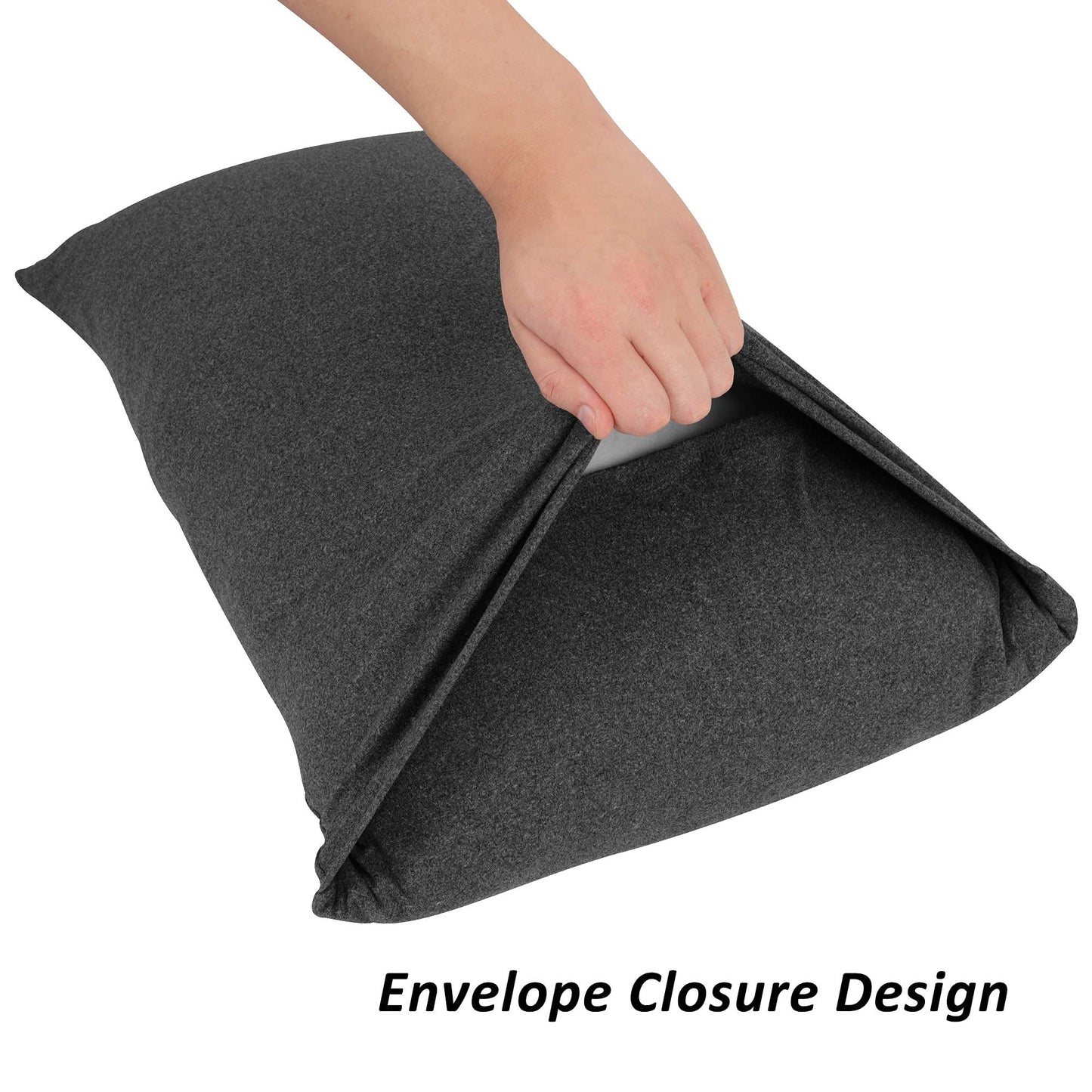 Stretch Pillowcases - Micro Jersey Knit & Ultra Soft Grey Pillow Cases, Standard Size - Set of 2, Heather Gray