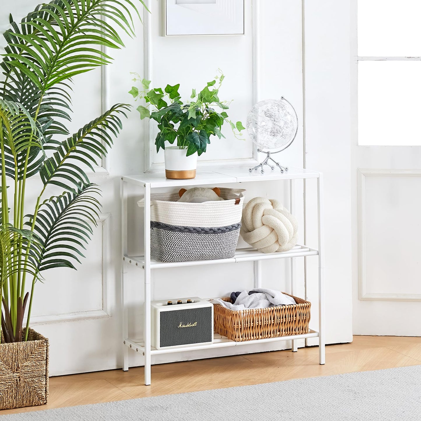 Wimarsbon 29.5" Narrow Console Table - 3-Tier Entryway Table with Shelves, Metal Frame, for Hallway, Living Room, Bedroom (White Frame White)