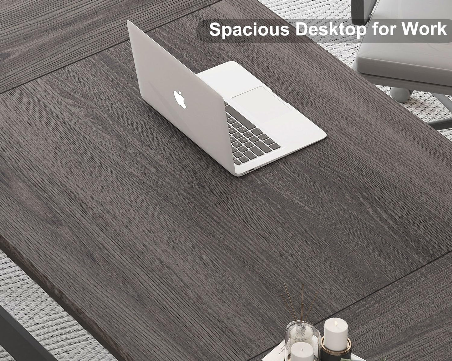IBF 70 Inch Large Desk, Long Computer Desk for Writing Study, Industrial Home Office Work Executive Desk for Bedroom, Wood Metal Pc Gaming Workstation Computer Table for 2 Monitors, Dark Gray Oak