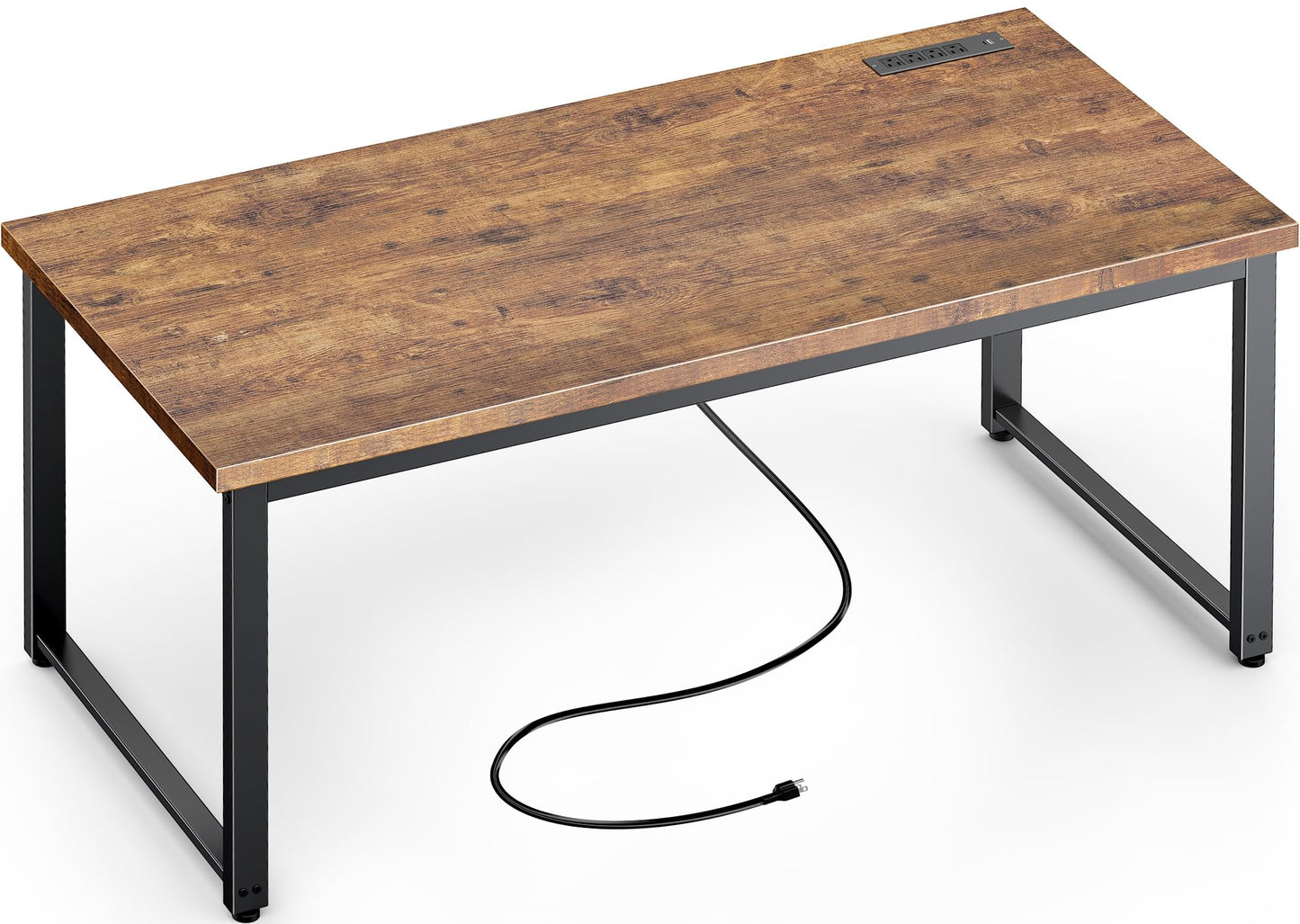Huuger 55 x 24 inch Desk with Power Outlets & USB-C, Deeper & Thicker Desktop, Robust Metal Tubes, Computer Desk, Heavy Duty Office Desk, Work Gaming Desk for Home Office, Rustic Brown