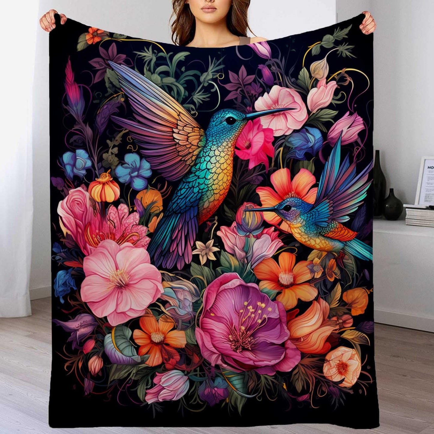 FexNuvko Hummingbird Throw Blanket for Couch Sofa Bed, Soft Bird Blanket Throw Gifts for Men Women, 60x80 inches, Lightweight Plush Fleece Home Decor, No-Pilling