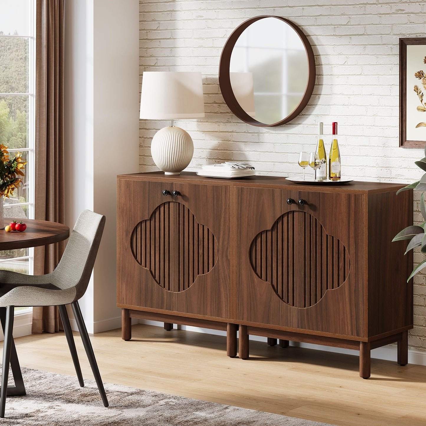 Tribesigns Sideboard Buffet Cabinet, 55" Storage Cabinet with Shelves and Doors, Modern Credenzas for Kitchen, Living Room, Dining Room, Rustic Walnut