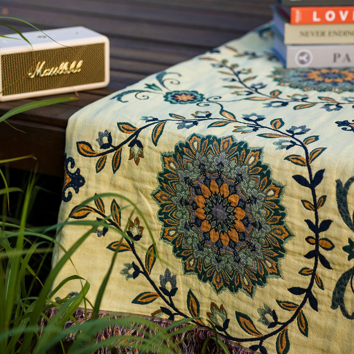 Hopstar Boho Throw Blanket for Bed - 100% Cotton Fall Blanket Floral Printed Farmhouse Decor Large Bed Blankets (Floral A, 60"×80")