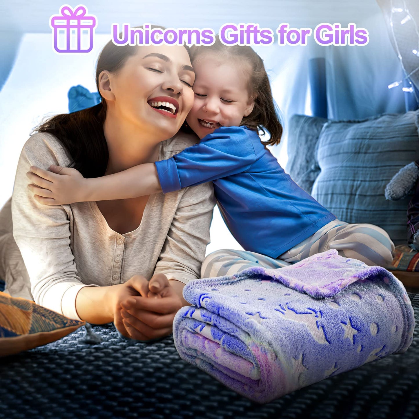 Unicorn Glow in The Dark Blanket for Girls/Kids Age 3-12, Soft Fleece Throw - 40"x60"