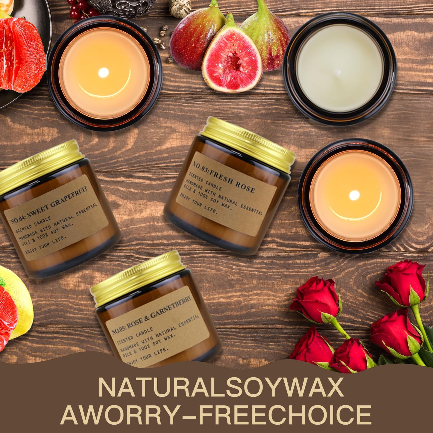 6 Pack Candles for Home Scented, Aromatherapy Candles Gifts for Women, Natural Soy Wax Long Lasting Amber Jar Candles Set for Men, Gifts for Birthday, Valentine's, Mother's, Anniversary, Christmas