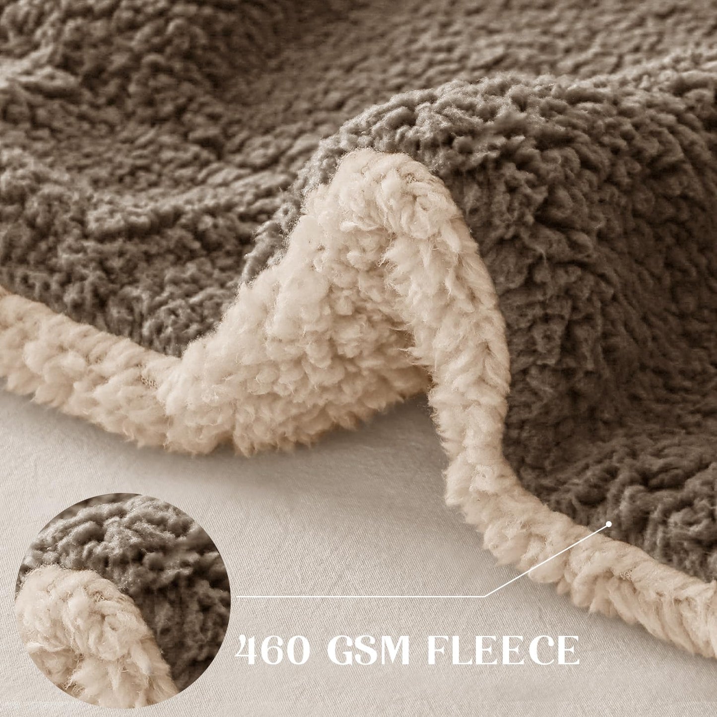 Exclusivo Mezcla Reversible Sherpa Fleece Throw Blanket for Couch, Soft Plush Blanket for Bed, Thick Warm Fluffy Blankets for Winter, 50x60 Inches, Brown/Khaki