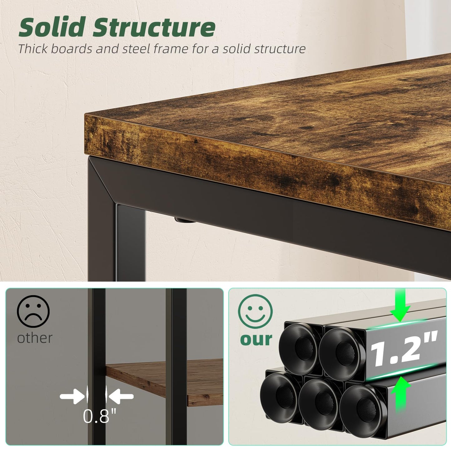 Simple Trending 3 Tier End Table, Side Table Sofa Couch Table, Tall Night Stand Storage Shelf for Living Room, Rustic Brown