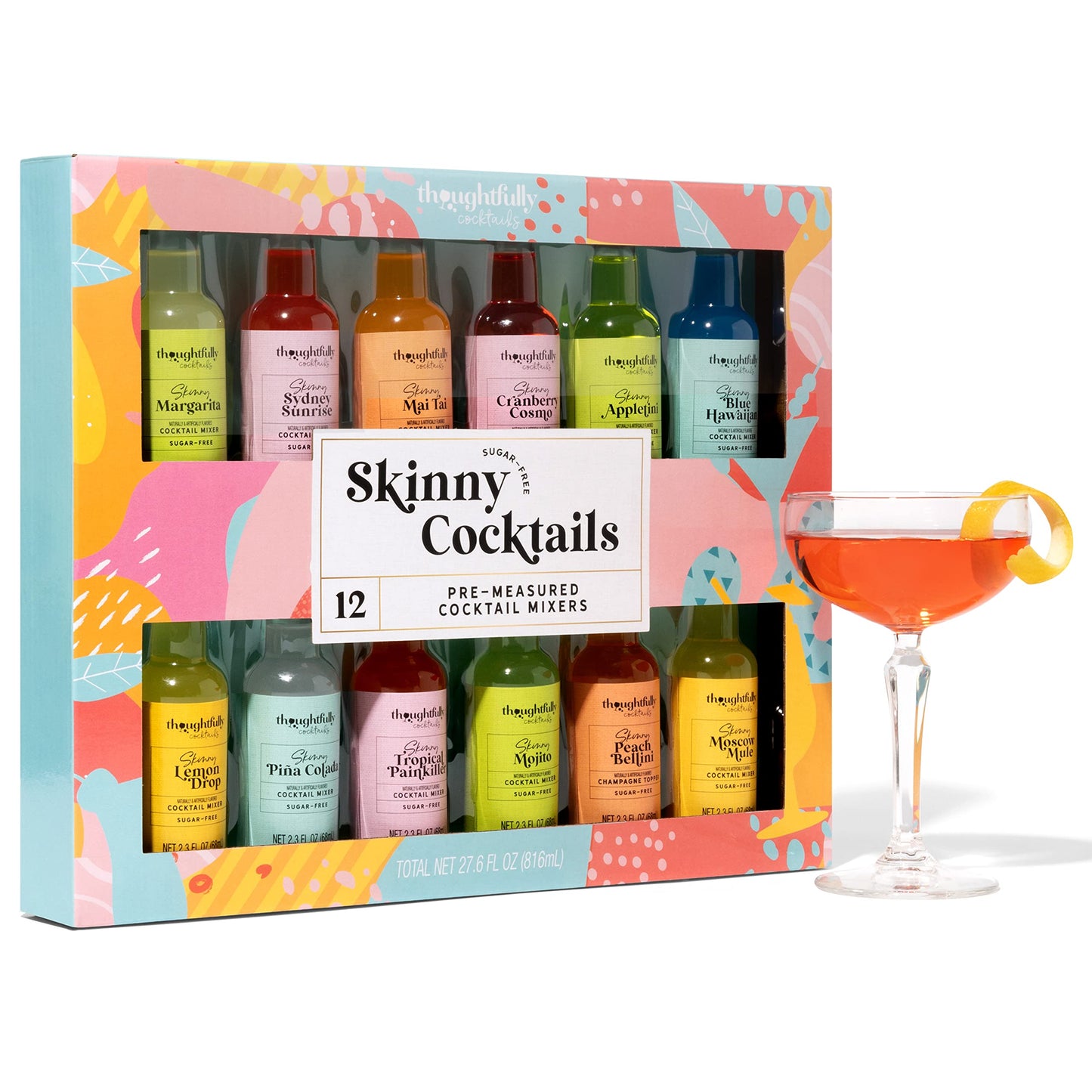 Thoughtfully Cocktails, Skinny Cocktail Mixer Set, Mocktail Non Alcoholic Drinks, Flavors Include Margarita, Moscow and More, Set of 12