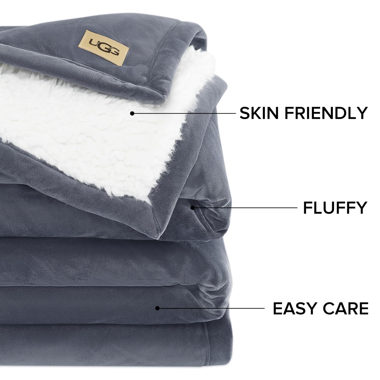 UGG Bliss Throw Blanket Plush Soft Fleece Fluffy Blankets for Bed or Couch Oversized Warm Reversible Machine Washable Medium Weight Home Decor Giftable Throw, 50-inch x 70-inch, Imperial Blue