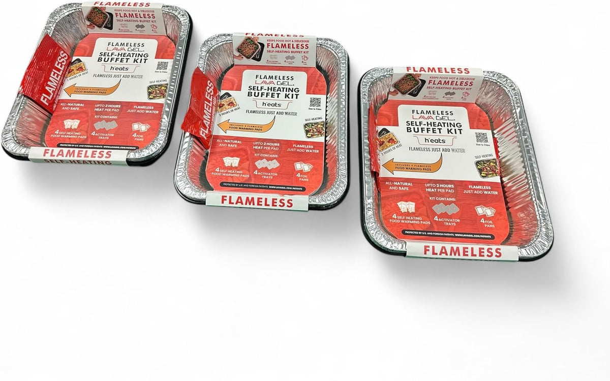 Flame-Free Catering Heat Pads & Buffet Kits – Sustainable Natural Mineral Food Warming Solution for Full & Half Pans (Party Kit/Pack of 12)