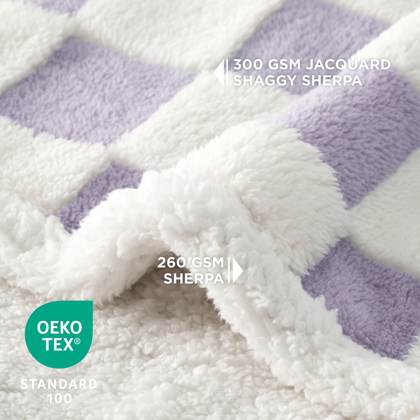 Lesure Waterproof Dog Blanket for Large Dogs - Washable Double Sided Dog Blankets with Warm Jacquard Shag and Soft Sherpa Fleece, Pet Cat Blanket for Bed Couch Protection, 3D Textured Checks, Purple