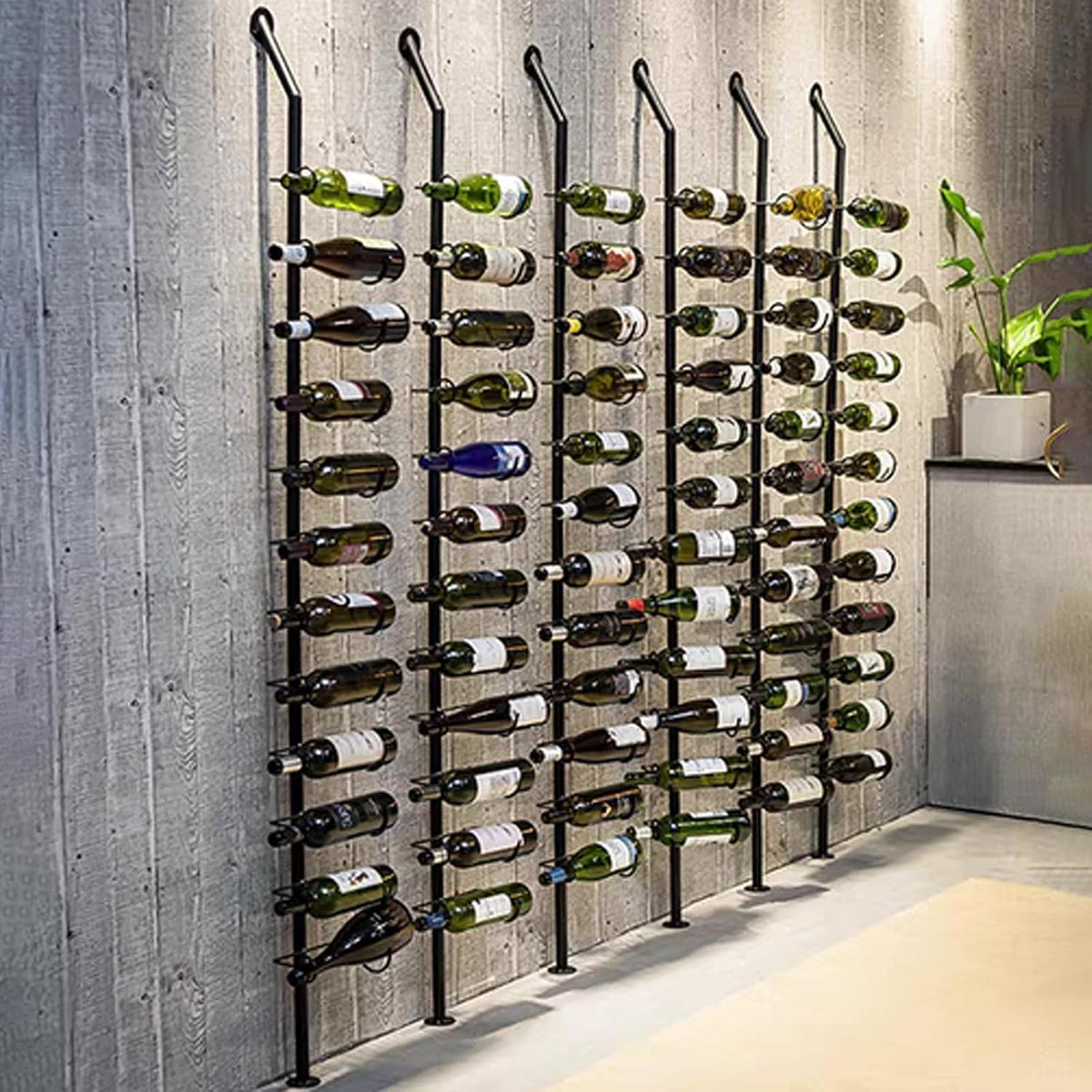 Wine Rack Wall Mounted, 72.8in High Metal Wine Bottle Holder for 12 Bottles, Kitchen Organization and Wine Storage for Commercial Restaurants Pantry Bar Wine Cellar (Black, six rows-72 Bottles)