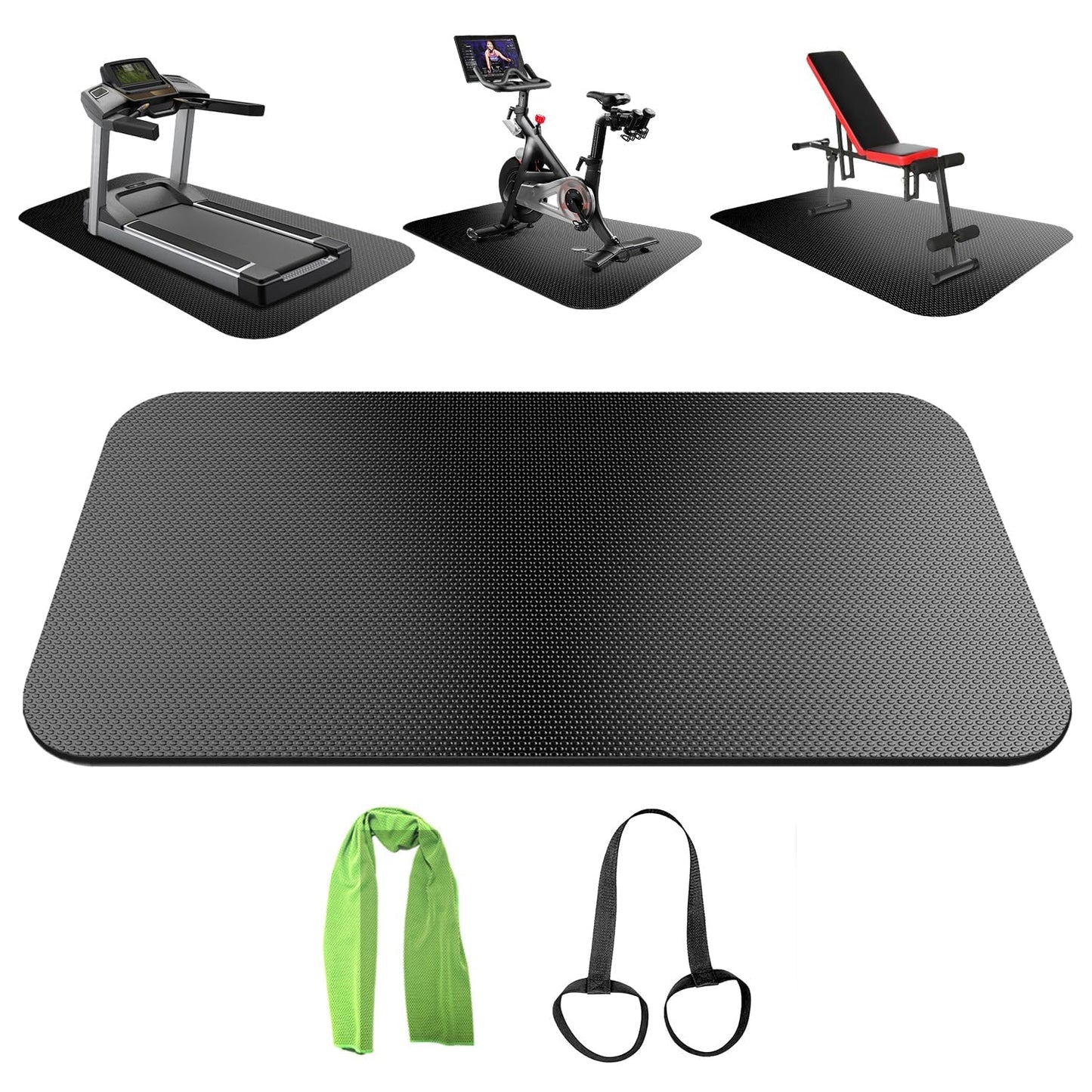 Treadmill Mat,Bike Mat Compatible with Peloton Bike Elliptical Treadmill,Folding Pad Exercise Equipment Under Exercise Trainer Pad for Stationary Indoor Spin