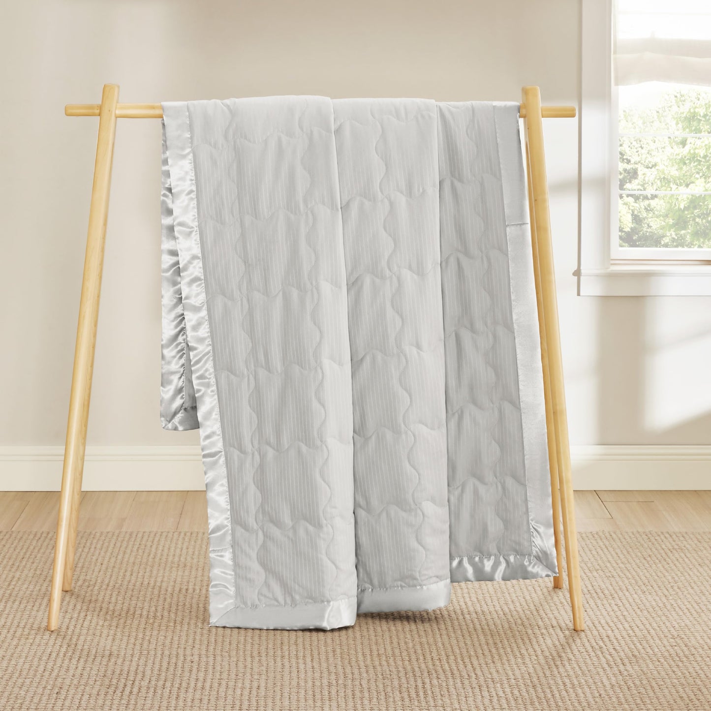 Bedsure Lightweight Blanket for Summer Queen Size - Down Alternative Blanket with Satin Trim for Bed, Light Summer Throw Grey, 90x90 Inches