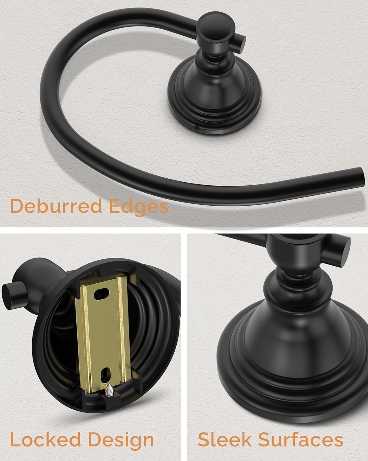 Towel Ring, Stainless Steel Hand Towel Holder for Bathroom Wall Mount, Heavy Duty Towel Hanger for Kitchen, Bath, RV (Matte Black)