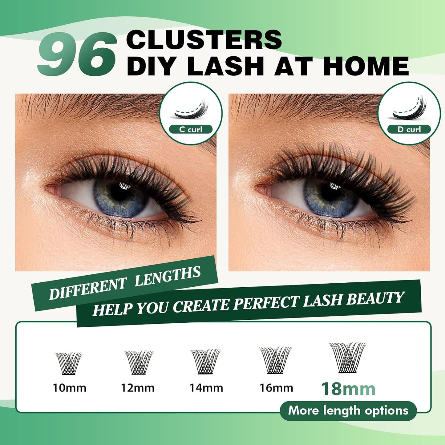Lash Clusters,96 Pcs Cluster Lashes Y13 D Curl 12mm DIY Lash Extensions Eyelash Clusters,KEYYOU Volume Wispy Individual Lashes Soft&Comfortable Easy DIY at Home(Y13,D-12mm)