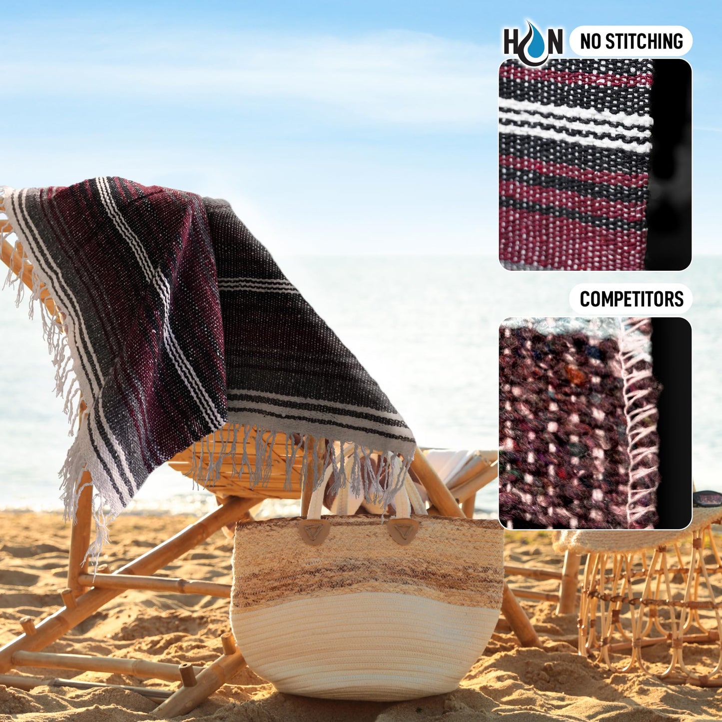 Authentic Large Handwoven Mexican Blanket - Soft Yoga- Durable Serape- Lightweight Falsa, Beach, Camping, Picnic, Outdoor Blanket 70"x50" - Cherry