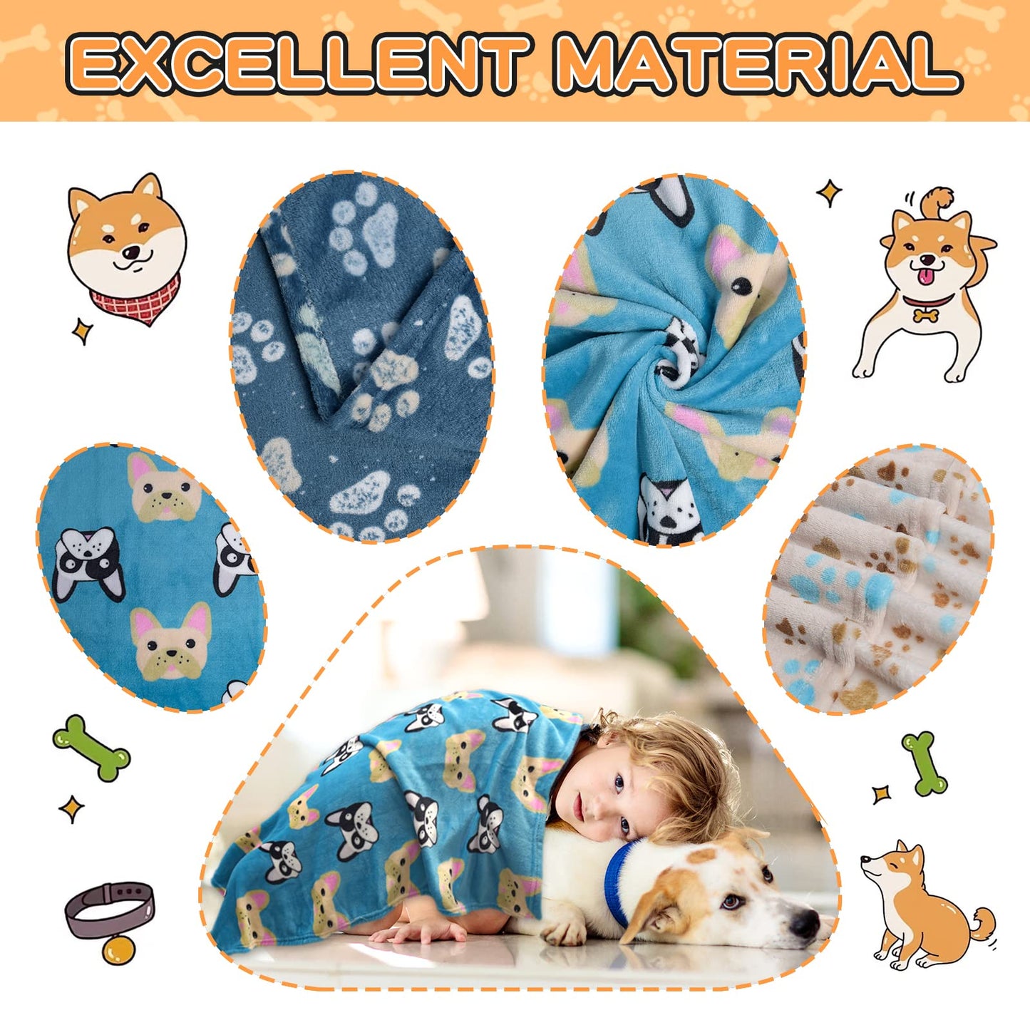 Rezutan 1 Pack 3 Blankets for Dogs, Dog Blankets for Large Dogs, Medium Dog Blanket Super Soft Fluffy Premium Fleece Pet Blanket Flannel Throw for Dog Puppy Cat Paw Blanket(41x31inch)