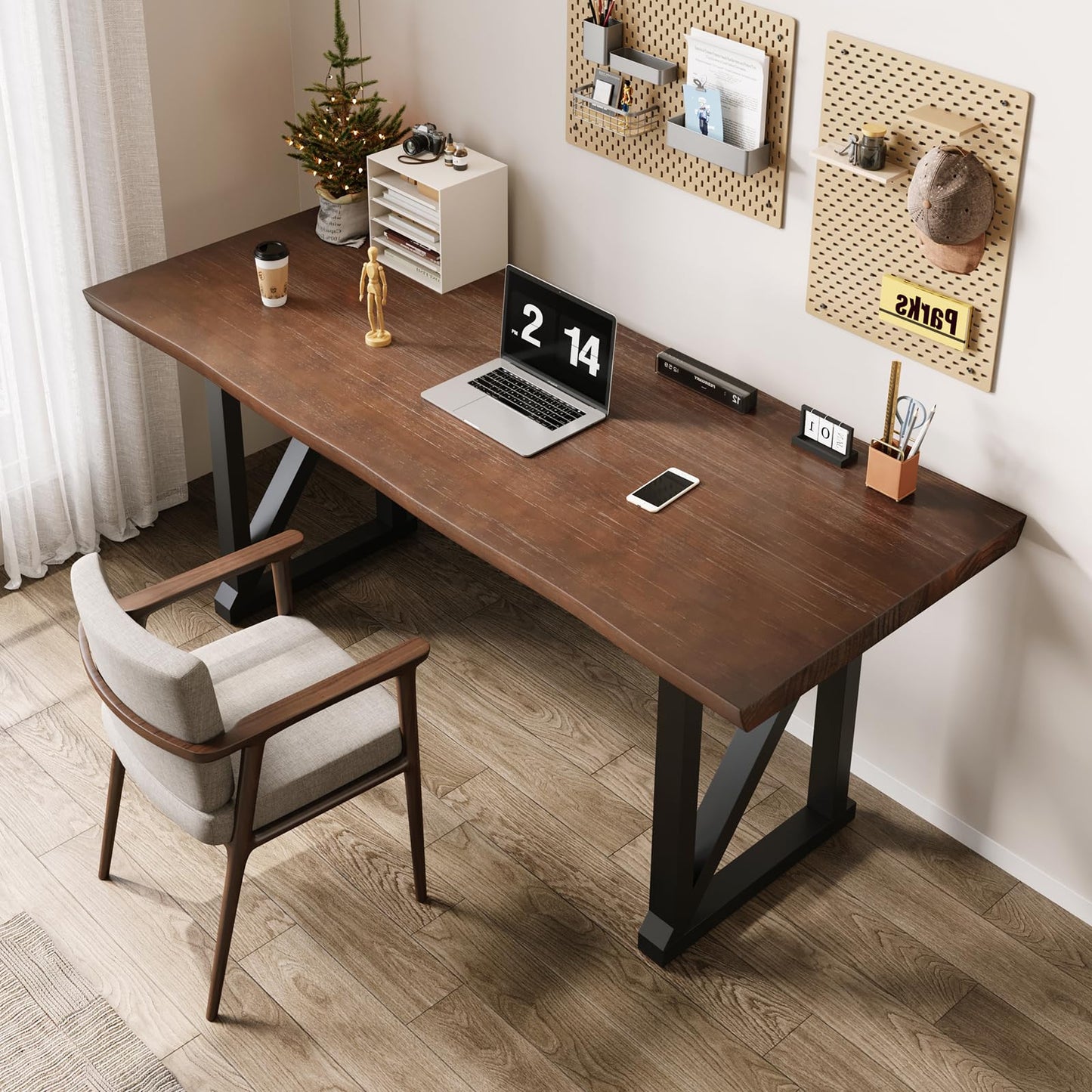 jmzx store Solid Wood Rustic Style 55-inch Computer Desk - Large Office Desk for Home Office, Modern and Simple Design, Ideal for Study, Writing, Dining