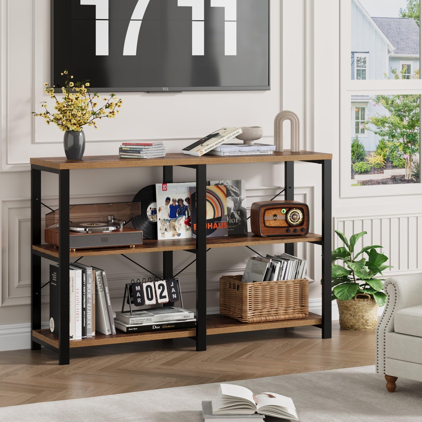 BOTLOG Console Table with 3 Shelves, Entryway Table Industrial Rustic with Thickened Desktop Living Room and Corridor