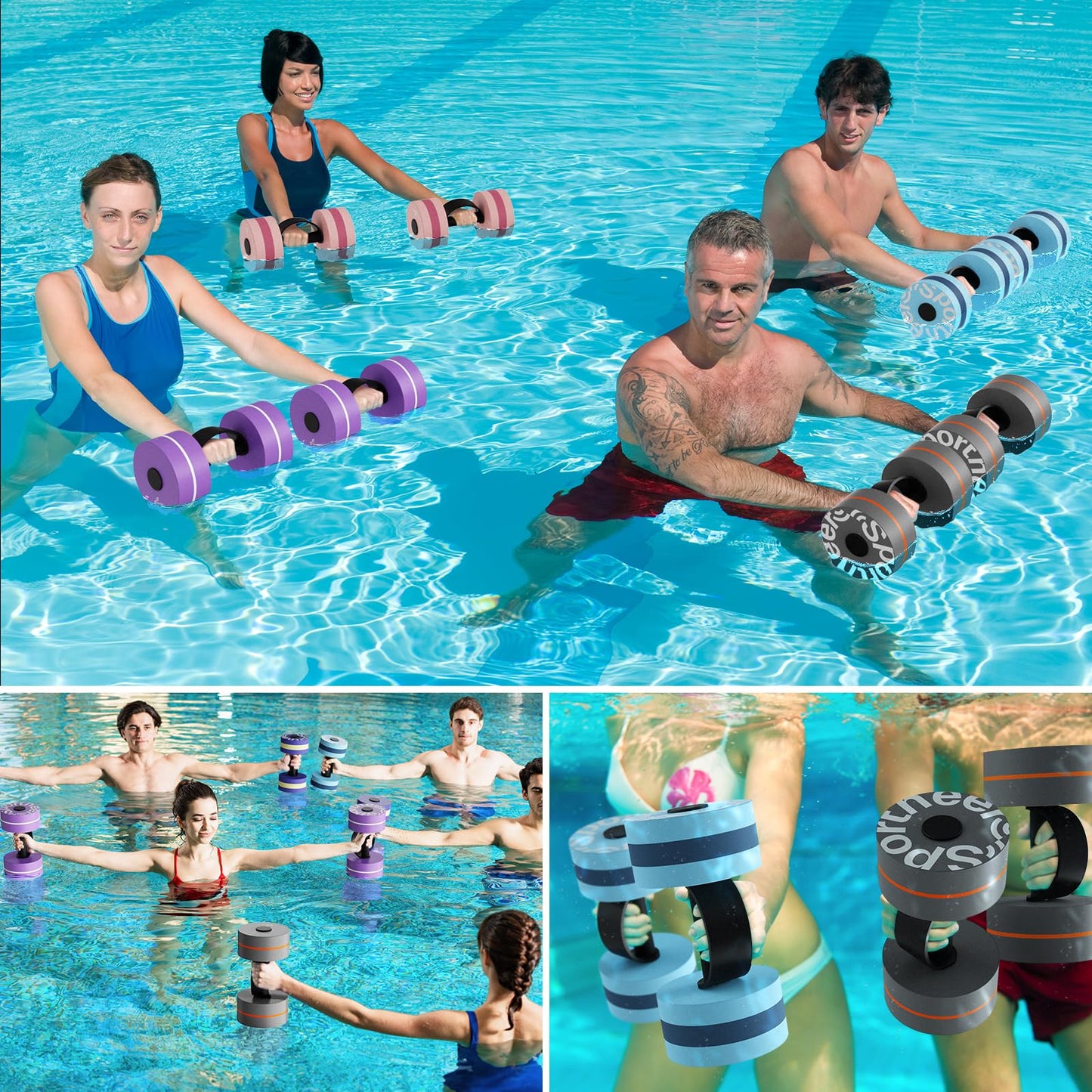 Sportneer Water Weights Aquatic Exercise Dumbbells Water Dumbbell Aerobics Workouts Set of 2 EVA Foam Pool Weights Dumbbells Set Aqua Fitness Barbells Equipment for Water Aerobics Weight Loss