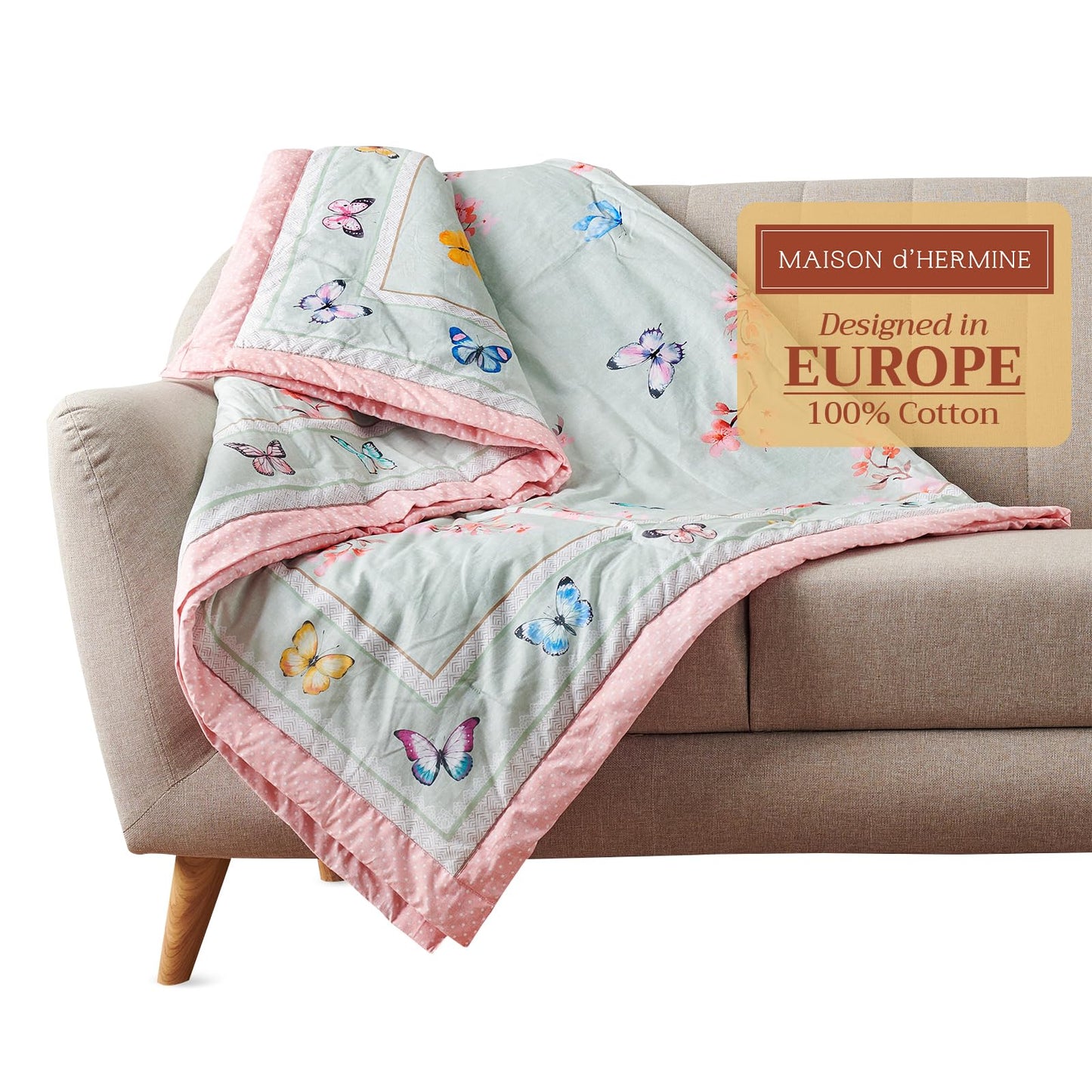Maison d' Hermine Throw Blanket for Couch Lightweight Soft Warm Breathable Cotton Throw Blankets for Bed Girls Boys Women Men Gifts Sofa Travel Living Room Chair Bedding (60"x80", Blossoms in Spring)