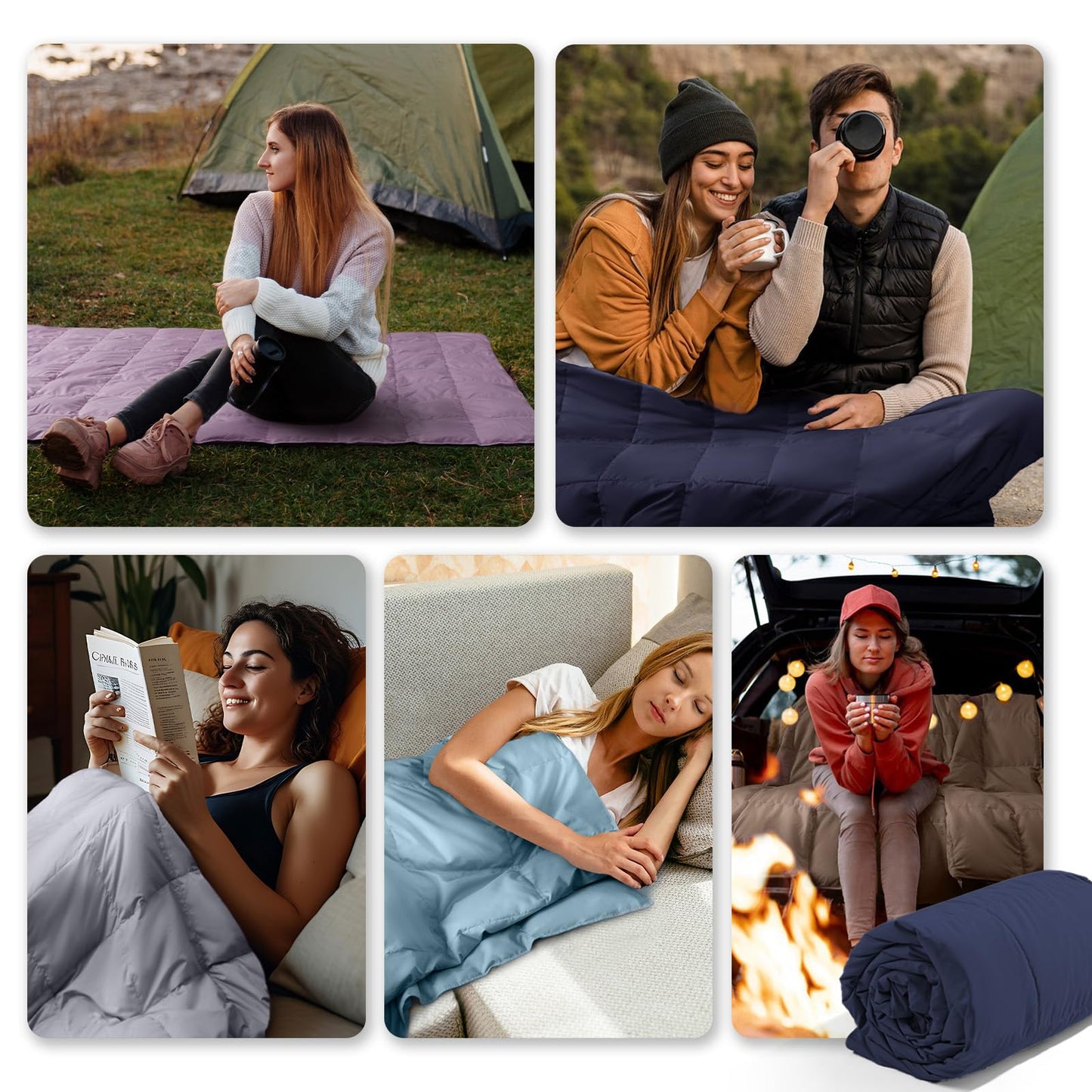 DAICO Lightweight Down Throw Blanket Feather Down Throw for Couch Sofa Soft Packable Down Blanket Throw for Indoor and Outdoor Use 50"x70" Navy Blanket