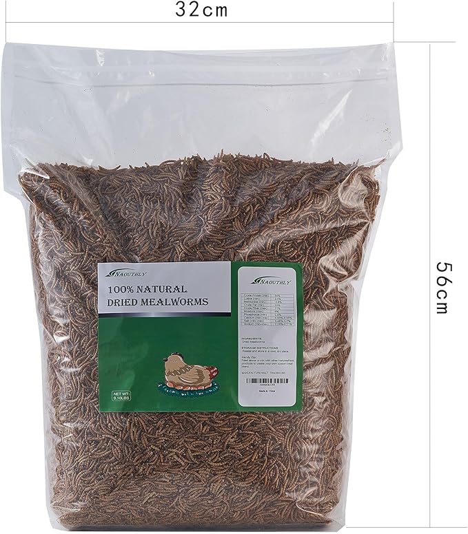 10lbs Dried Mealworms - Premium Non-GMO Chicken Feed, Nutritious High Protein Meal Worms- Food and Treats for Laying Hens, Wild Birds, Ducks, Chicken