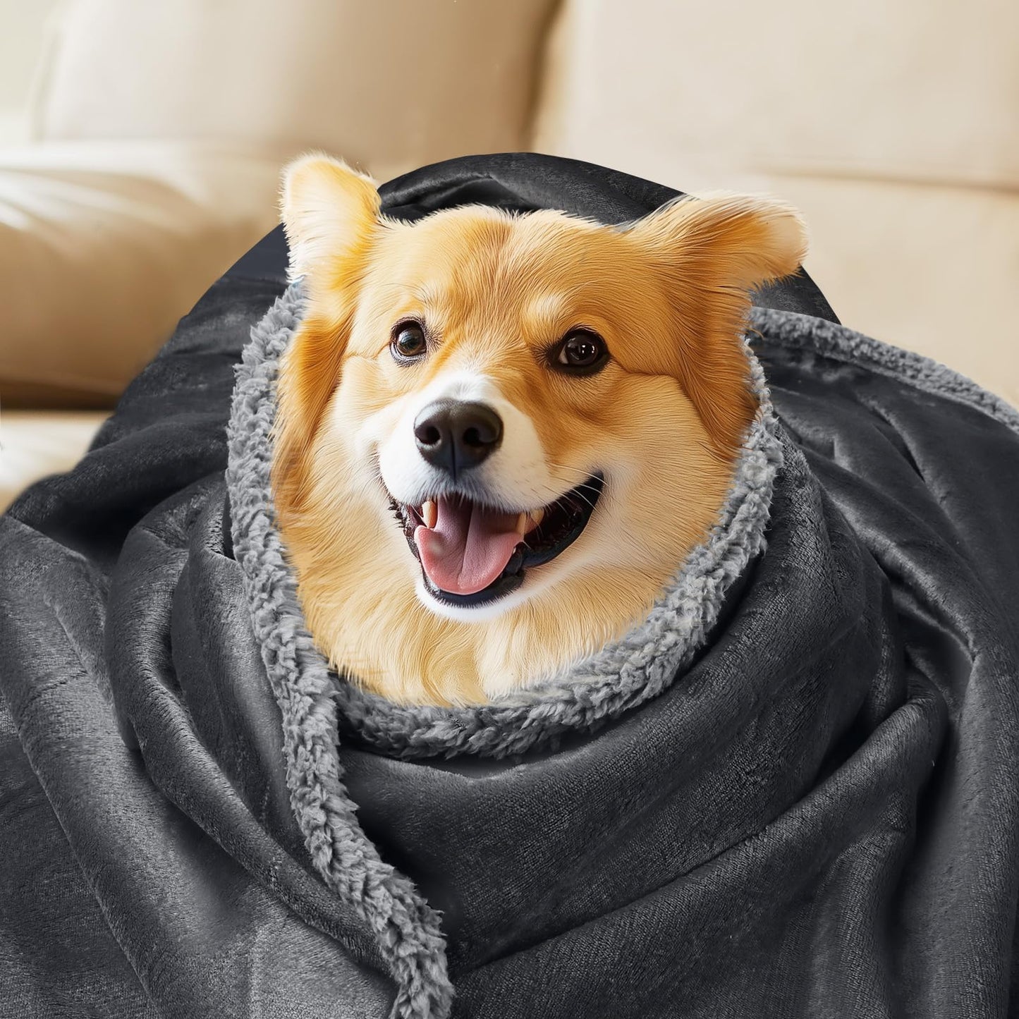 Waterproof Pet Blanket, Liquid Pee Proof Dog Blanket for Sofa Bed Couch, Reversible Sherpa Fleece Furniture Protector Cover for Small Medium Large Dogs Cats, Dark Gray X-Large（85" x 57"）