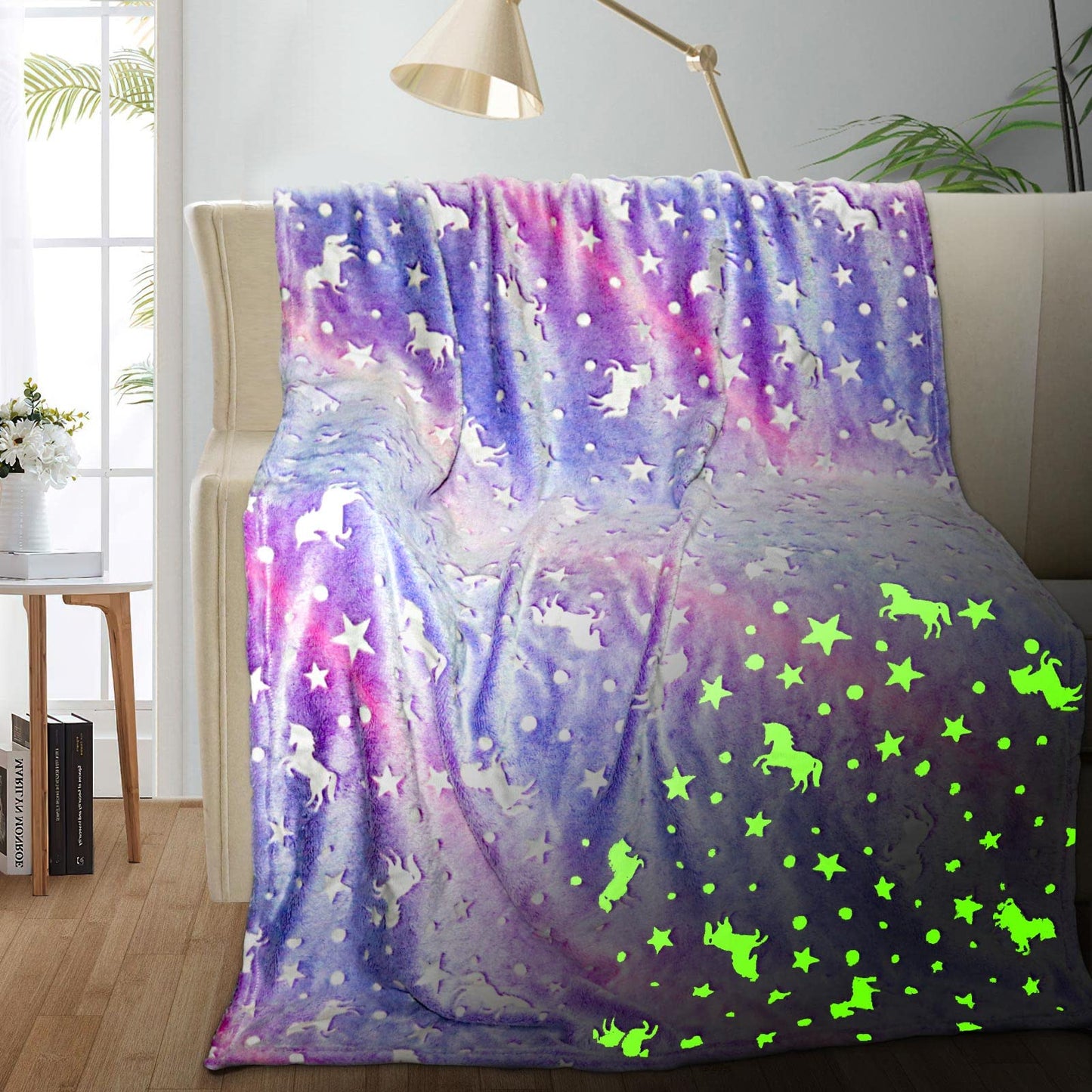 Unicorn Glow in The Dark Blanket for Girls/Kids Age 3-12, Soft Fleece Throw - 40"x60"