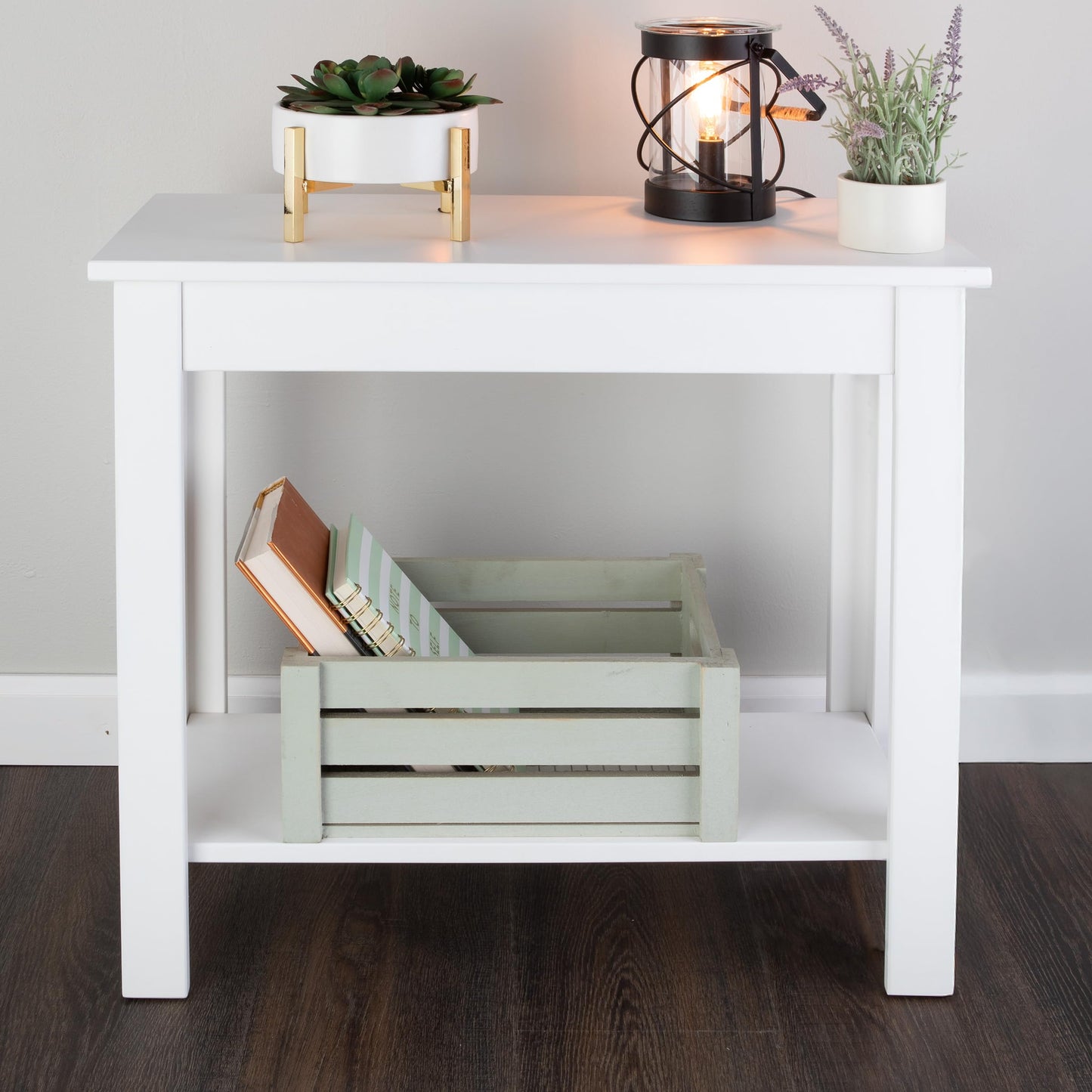 Lavish Home Narrow Side Table with Charging Station - Small End Table with 2 USB Ports, 2 Power Outlets, and Storage Shelf - Slim Nightstand for Living Room, Bedroom, or Small Spaces (White)
