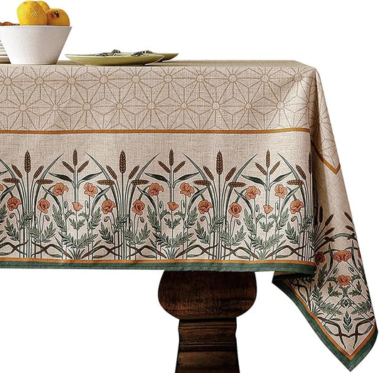 patdrea Designer French Light Brown Rectangle Table Cloth,Linen Floral Durable Breathable Tablecloth,Decorative for Kitchen Dining,Parties,Tea Party,Christmas,Thanksgiving63 x87-Cudillero