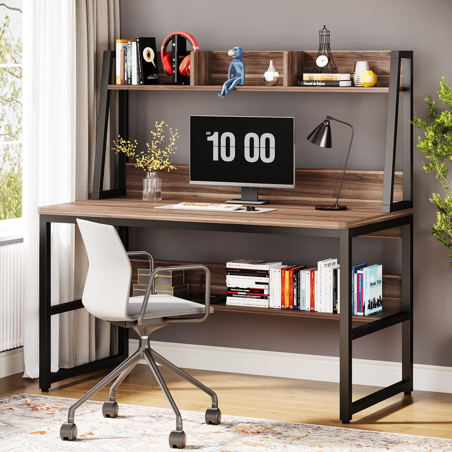 Tribesigns Computer Desk with Hutch, 47 inches Home Office Desk with Space Saving Design with Bookshelf for Small Spaces