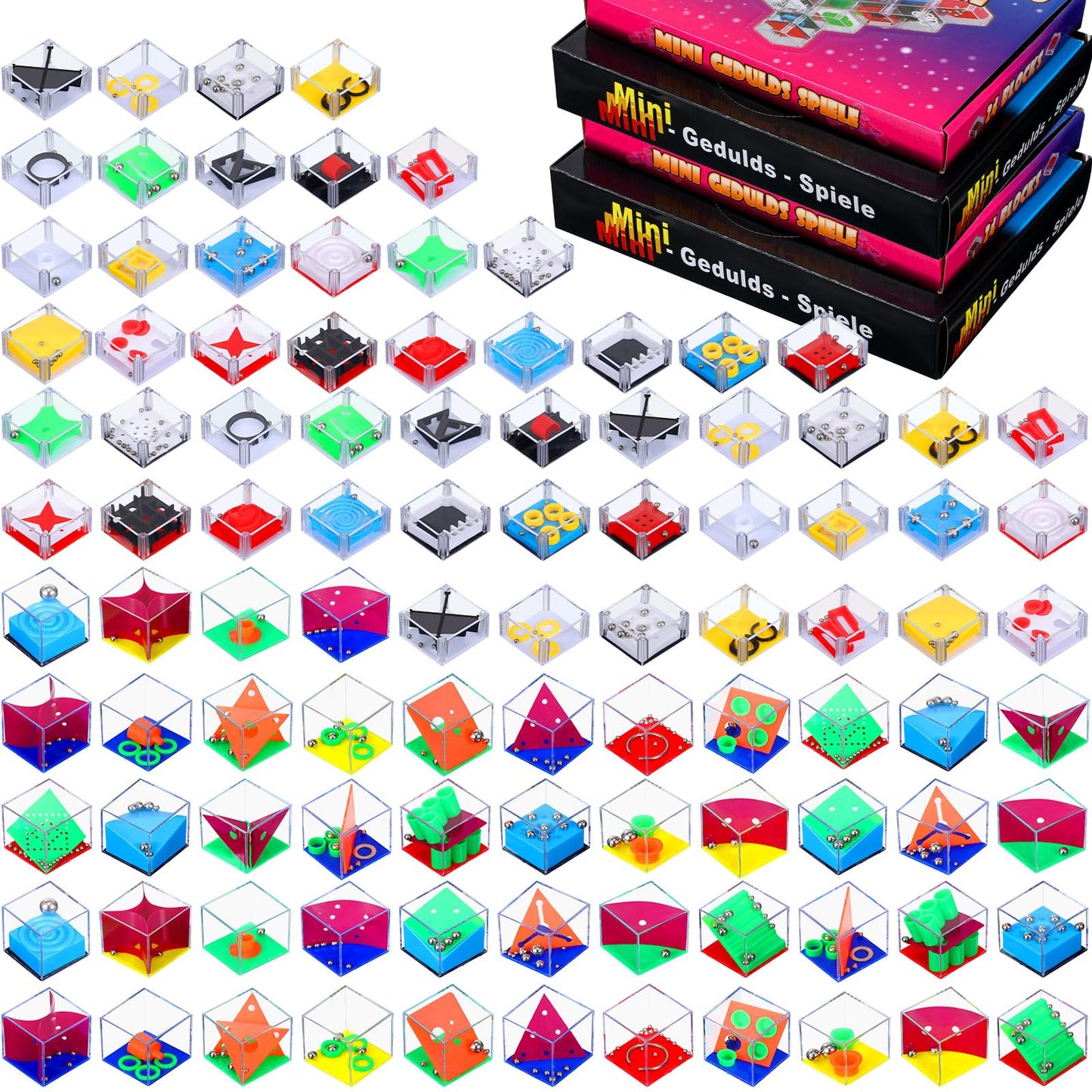 Lenwen 96 Pieces Brain Teaser Puzzle Mini Fidget Cubes 3D Ball Maze Cube Puzzle Cubes Party Favor Games Challenge Decompression(Classic Colors)