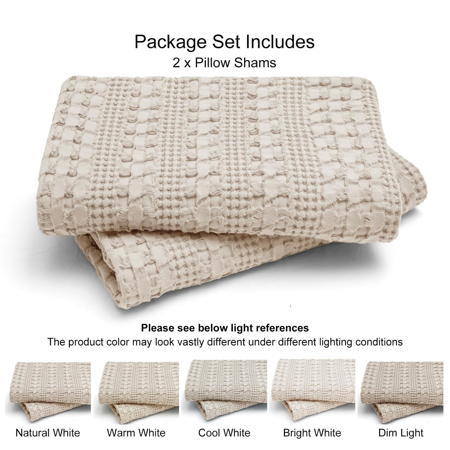 PHF 100% Cotton Waffle Weave Euro Sham Covers, 2 Pack 26" x 26" Bed Pillow Covers for Elegant Home Decor, No Filling, Luxury Aesthetic Soft Euro Pillow Cases for Bed, Oatmeal
